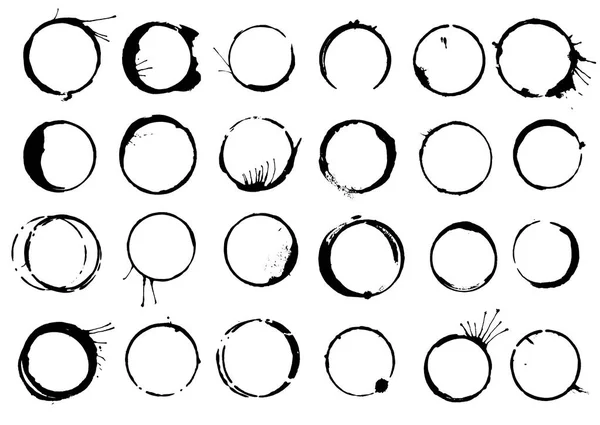 Vector Set Ringen Van Vlekken Van Koffie Kopjes Met Druppels — Stockvector