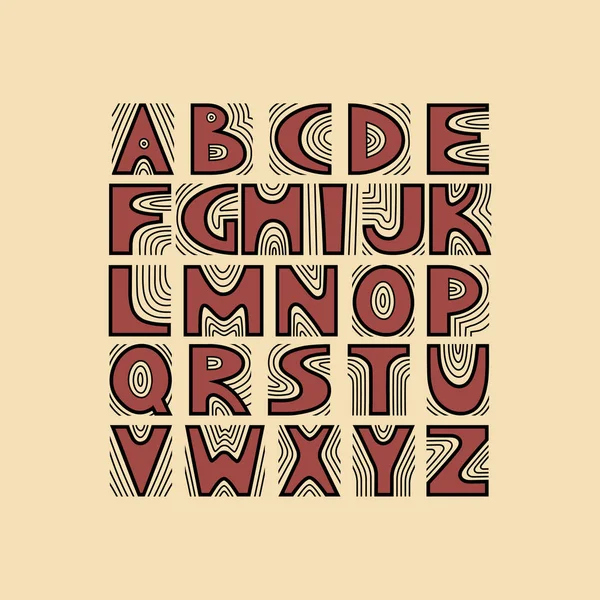 Vektor Handgeschriebene Großbuchstaben Künstlerisches Alphabet Mit Konzentrischen Linien Thema Baumstruktur — Stockvektor