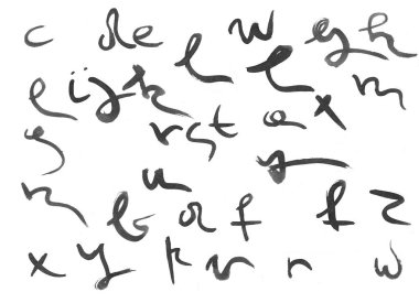 Yazı tipi alfabe ayarlayın. El yazısı küçük siyah suluboya harflerle Arapça tarzı.