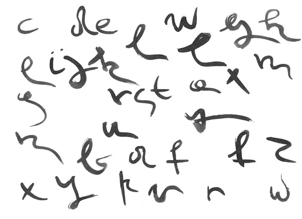 Conjunto Alfabeto Fonte Letras Aquarela Preta Minúsculas Manuscritas Estilo Árabe — Fotografia de Stock