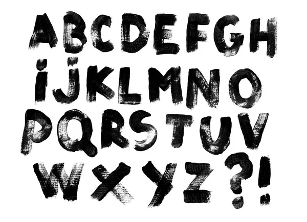 アルファベットは 白地に黒の資本の手書き文字のセット 塗装分野での半乾燥ブラシで描画 — ストック写真