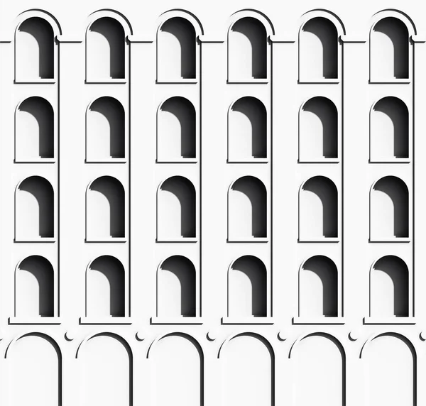Графический Рисунок Черных Теней Белом Фасаде Арочными Окнами — стоковое фото