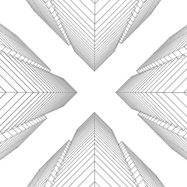 Illustration Nicht Existierende Moderne Wolkenkratzer Symmetrische Diagonale Blick Nach Oben — Stockfoto