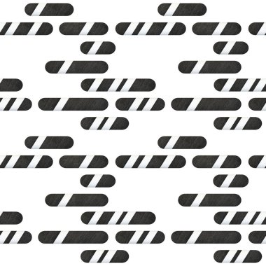 Sorunsuz 3d doku. Delikli uzun yuvarlak siyah şekiller çizgili beyaz eğimli içinde beyaz bir arka plan üzerinde modern desen.