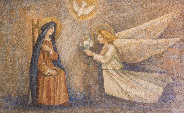 CARAVAGGIO, ITALY - 24-8-2016. Mosaic :Annunciation of VIrgin. clipart