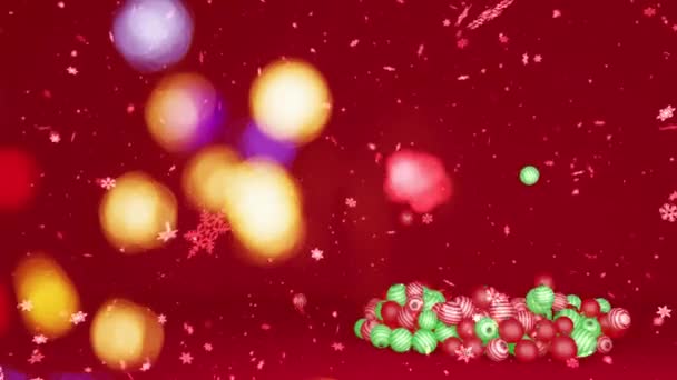Árbol Navidad Bolas Animación Fondo Rojo — Vídeo de stock