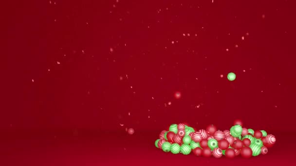 Kerstboom Ballen Animatie Rode Achtergrond — Stockvideo