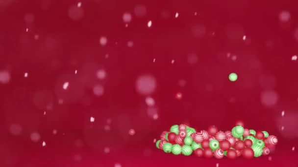 Árbol Navidad Bolas Animación Fondo Rojo — Vídeo de stock