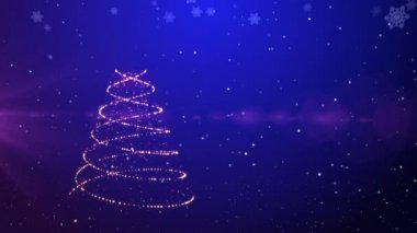 Mavi Noel ağacı ışıldıyor ve kar yağıyor