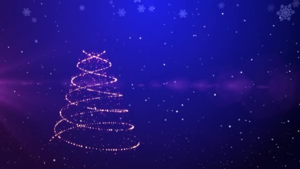 青いクリスマスツリーが輝き 雪の背景 — ストック動画