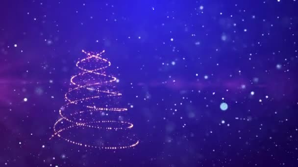 Árbol Navidad Azul Brilla Nieva Fondo — Vídeo de stock