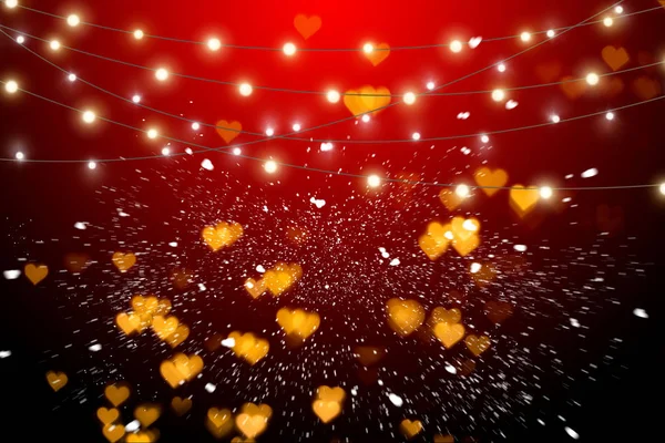Red Christmas Lights Snowing Background — 스톡 사진