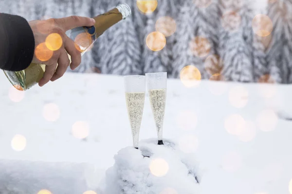 Шампанські Окуляри Взимку Чудес Сніг — стокове фото