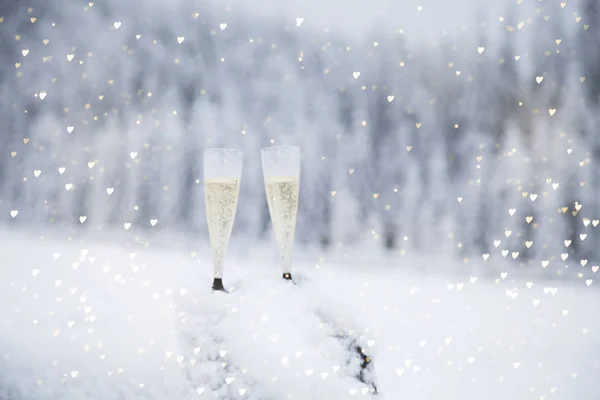 Шампанські Окуляри Взимку Чудес Сніг — стокове фото