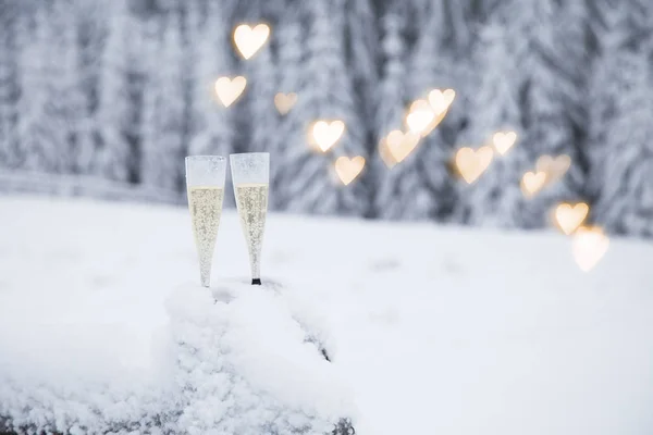 Kış harikalar diyarında şampanya bardakları