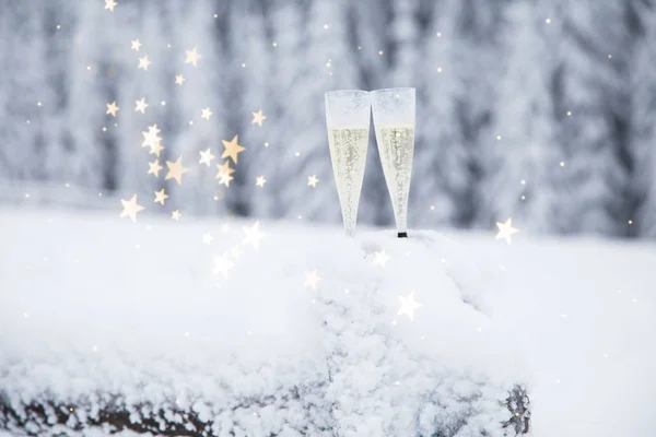 Kış harikalar diyarında şampanya bardakları