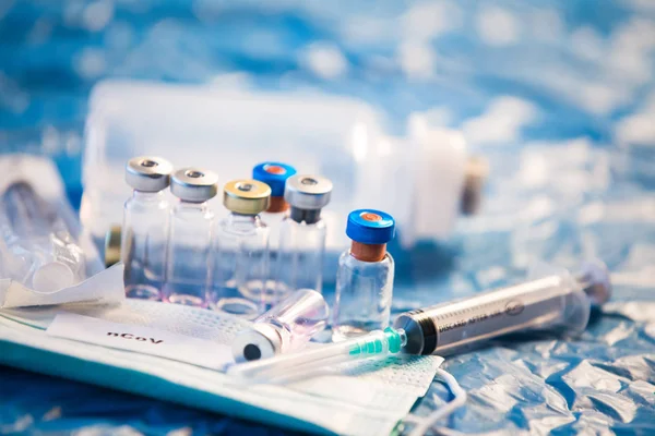 Coronavirus Vaccins Flessen Medische Achtergrond — Stockfoto