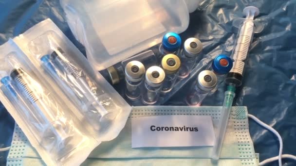 Вакцини Від Коронавірусу Пляшки Медичного Фону — стокове відео