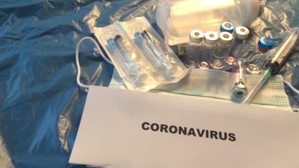 Coronavirus Φιάλες Εμβολίων Ιατρικό Υπόβαθρο — Αρχείο Βίντεο