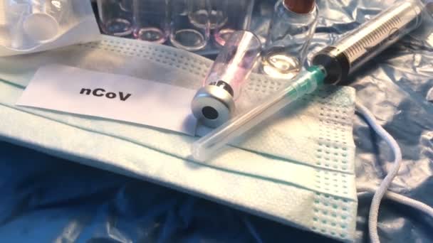 Coronavirus Vacciner Flaskor Medicinsk Bakgrund — Stockvideo