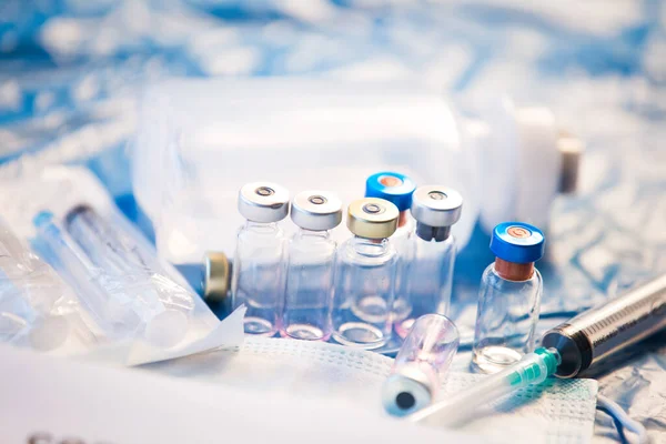 Вакцини Від Коронавірусу Пляшки Медичного Фону — стокове фото