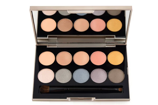 Colorful eyeshadow cosmetics Set makeup beauty and fashion On white background — Stock Photo, Image