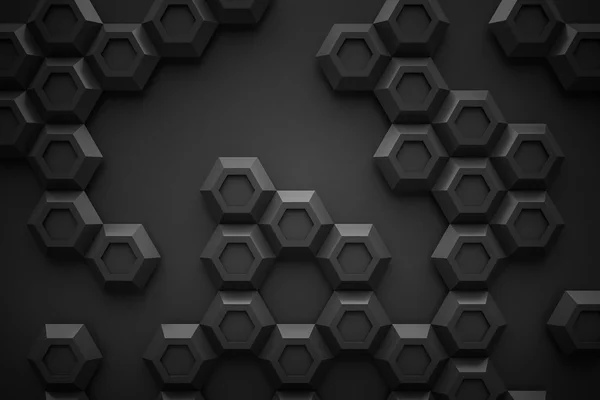 黒い六角形 Honeyomb 現代技術黒抽象的な 3 d 背面 — ストック写真