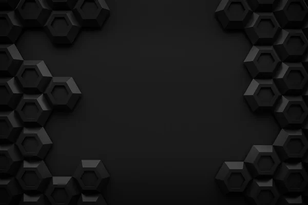 Fekete hatszög Honeyomb fekete modern technológia 3d absztrakt háttér — Stock Fotó