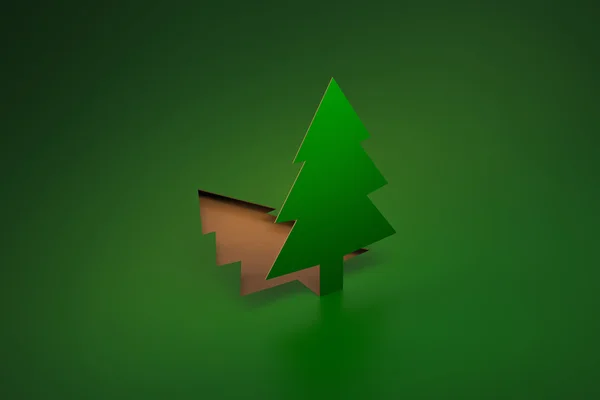 Green Pine Tree всплывает из бумажной 3D рендеринга — стоковое фото