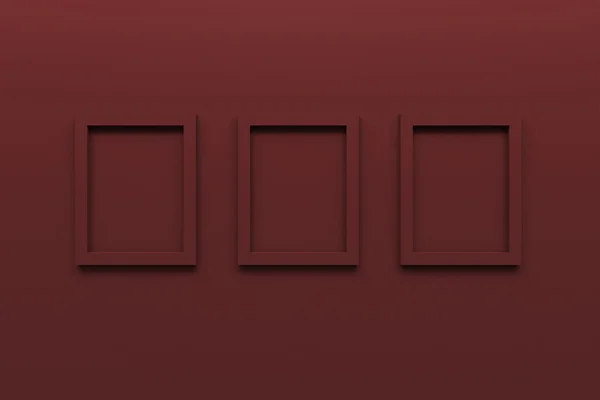 Zbiór pusty czerwona ramka na ścianie renderowania 3d — Zdjęcie stockowe