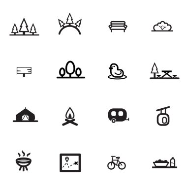 vektör Park Bahçe kamp çizgi düz Icon set
