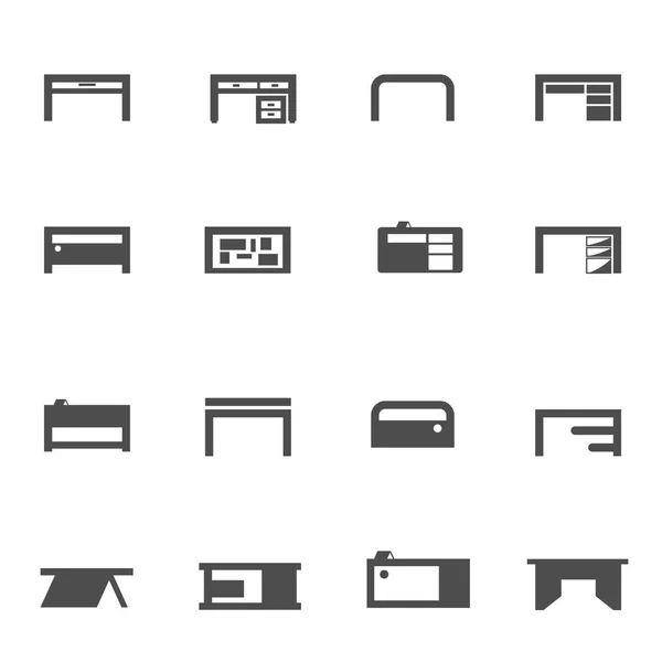 Table de travail bureau icône set vecteur — Image vectorielle