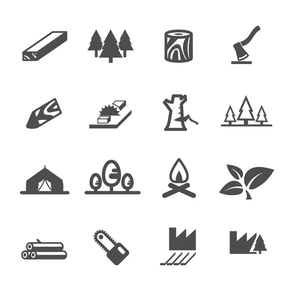Wood lumber mill saw tree cut icon set vector — Stock Vector