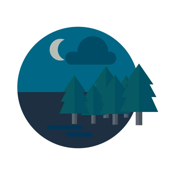 Skog landskap natt logo ikon badge vektor — Stock vektor