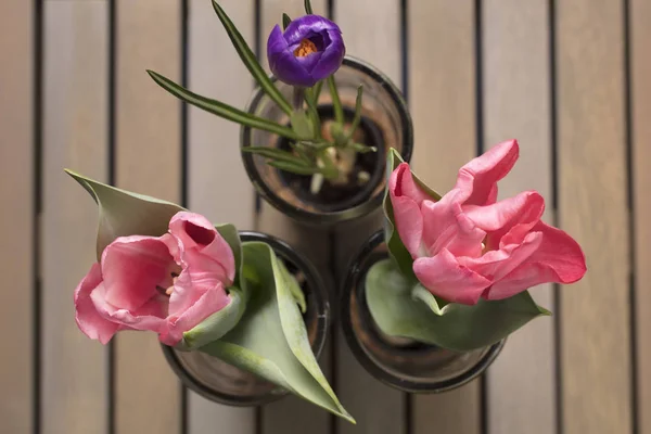 Rózsaszín és lila tulipán csoportosítása — Stock Fotó