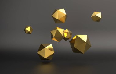 Altın rengi zarif geometri lüks soyut platonik arka plan 3d Ren