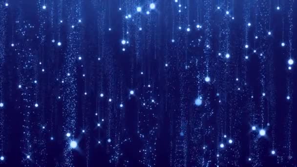 抽象的な青魔法の光の軌跡粒子の塵輝く背景カメラが輝く星を飛ぶ — ストック動画