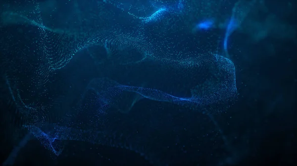 美丽的蓝色粒子流抽象背景流体波浪形设计元素技术 — 图库照片