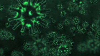 Coronavirus 2019 ya da COVID-19 Corona virüsü bakteri bakterisi sağlık geçmişi tehlikeli grip türü mikrop mikrobu kapanış, 3 boyutlu illüstrasyon