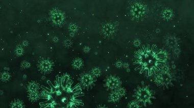 Coronavirus 2019 ya da COVID-19 Corona virüsü bakteri bakterisi sağlık geçmişi tehlikeli grip türü mikrop mikrobu kapanış, 3 boyutlu illüstrasyon