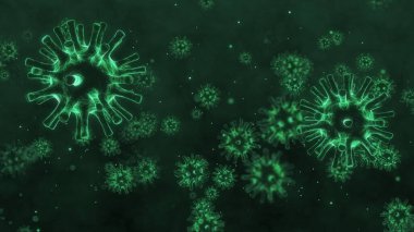 Coronavirus 2019 ya da COVID-19 Corona virüsü bakteri bakterisi sağlık geçmişi tehlikeli grip türü mikrop mikrobu kapanış, 3 boyutlu illüstrasyon