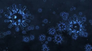 Coronavirus 2019 ya da COVID-19 Corona virüsü bakteri bakterisi sağlık geçmişi tehlikeli grip türü mikrop mikrobu kapanış, 3 boyutlu illüstrasyon