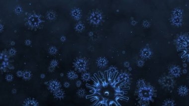 Coronavirus 2019 ya da COVID-19 Corona virüsü bakteri bakterisi sağlık geçmişi tehlikeli grip türü mikrop mikrobu kapanış, 3 boyutlu illüstrasyon