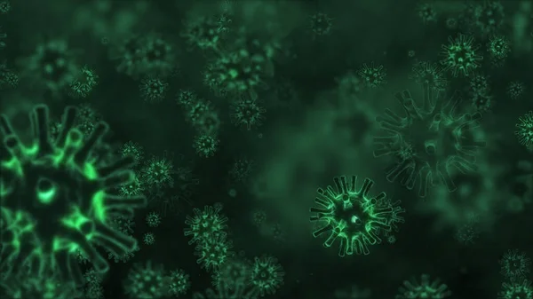 Coronavirus 2019 ya da COVID-19 Corona virüsü bakteri bakterisi sağlık geçmişi tehlikeli grip türü mikrop mikrobu kapanış, 3 boyutlu illüstrasyon