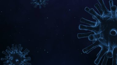 Coronavirus 2019 ya da COVID-19 Corona virüsü bakteri bakterisi sağlık geçmişi tehlikeli grip türü mikrop mikrobu kapanış, 3 boyutlu illüstrasyon