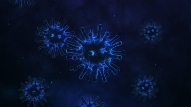Coronavirus 2019 ya da COVID-19 Corona virüsü bakteri bakterisi sağlık geçmişi tehlikeli grip türü mikrop mikrobu kapanış, 3 boyutlu illüstrasyon