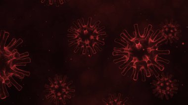 Coronavirus 2019 ya da COVID-19 Corona virüsü bakteri bakterisi sağlık geçmişi tehlikeli grip türü mikrop mikrobu kapanış, 3 boyutlu illüstrasyon