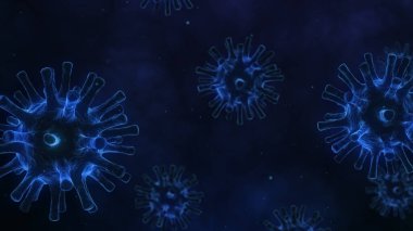 Coronavirus 2019 ya da COVID-19 Corona virüsü bakteri bakterisi sağlık geçmişi tehlikeli grip türü mikrop mikrobu kapanış, 3 boyutlu illüstrasyon