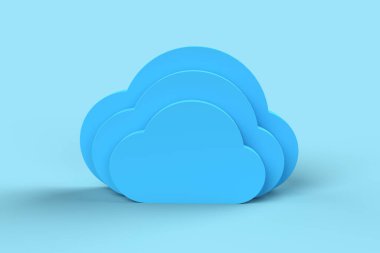 Bulut hesaplama bulut servis ağı depolama teknolojisi bulut 3d görüntüleme, mavi arkaplan 3d illüstrasyon
