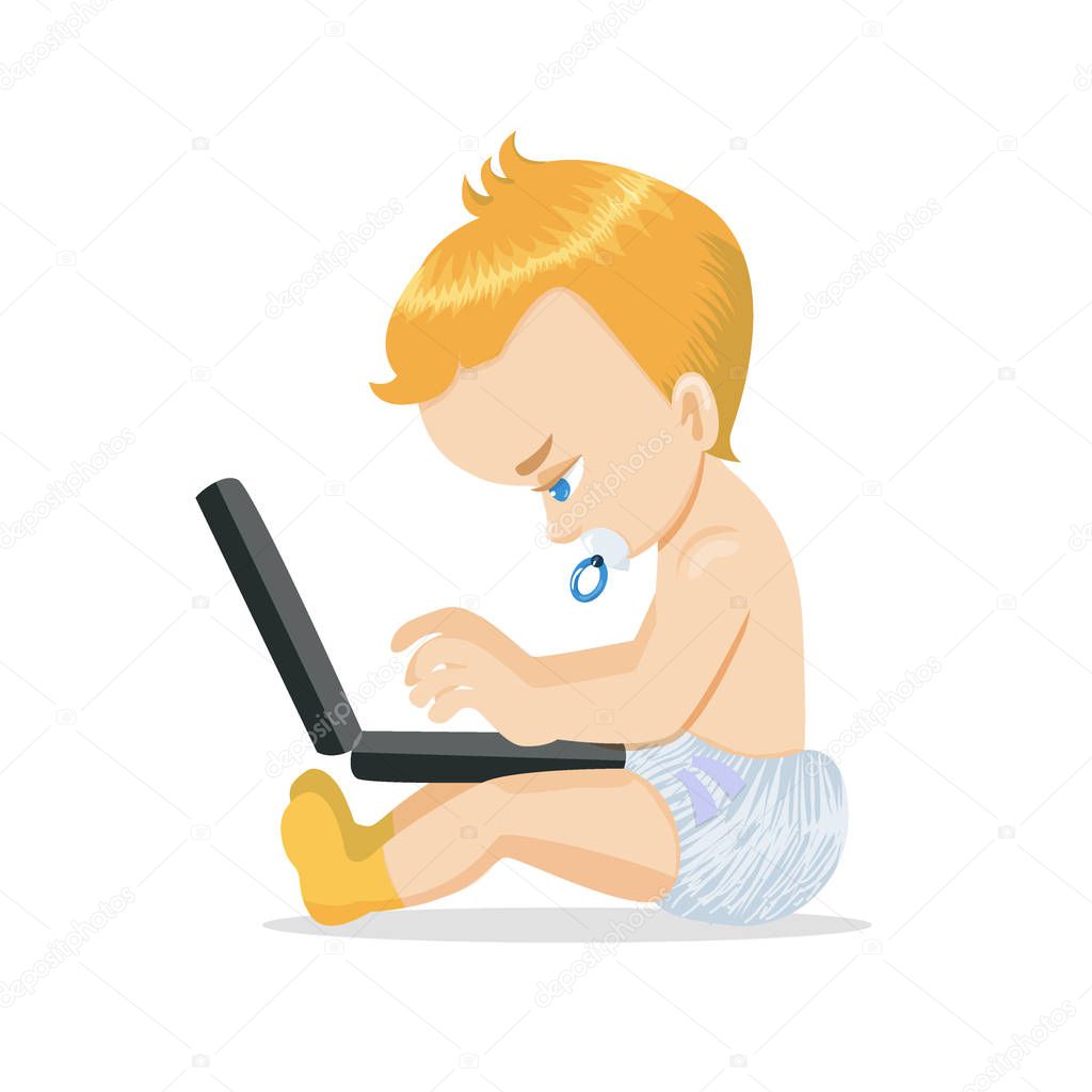 Little child using laptop